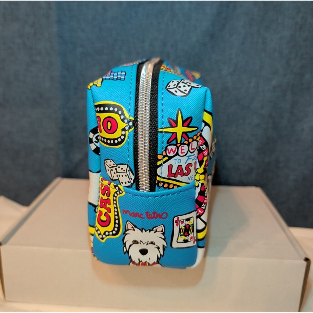 NWT Marc Tetro Las Vegas Westie Travel Bag Blue Saffiano Cosmetic Pouch New - Picture 14 of 16